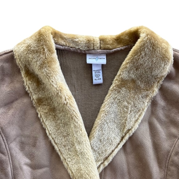 Jaclyn Smith Womens Sz XL Tan Faux Fur Collar Suede Front Knit Penny Lane Jacket - Picture 6 of 16